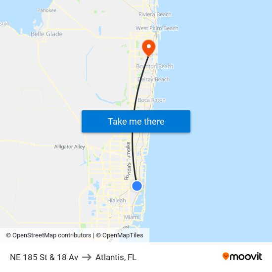 NE 185 St & 18 Av to Atlantis, FL map