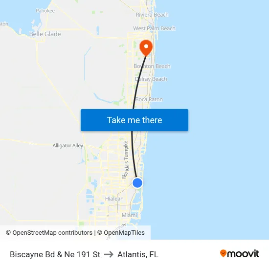 Biscayne Bd & Ne 191 St to Atlantis, FL map