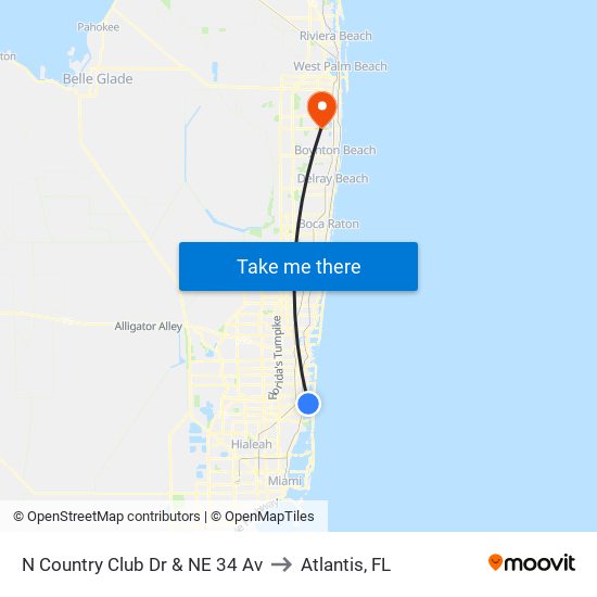 N Country Club Dr & NE 34 Av to Atlantis, FL map