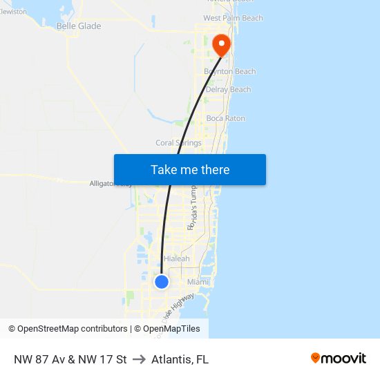 NW 87 Av & NW 17 St to Atlantis, FL map