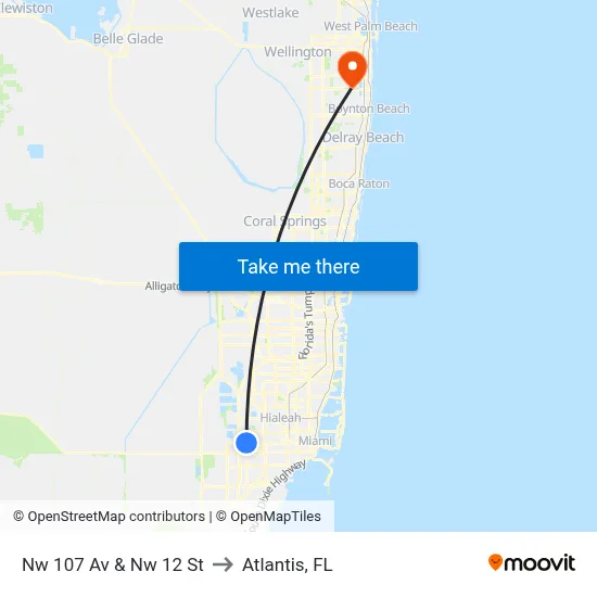 Nw 107 Av & Nw 12 St to Atlantis, FL map