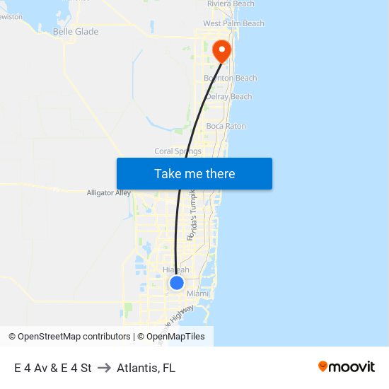E 4 Av & E 4 St to Atlantis, FL map