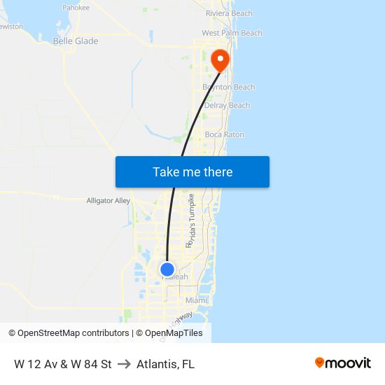 W 12 Av & W 84 St to Atlantis, FL map