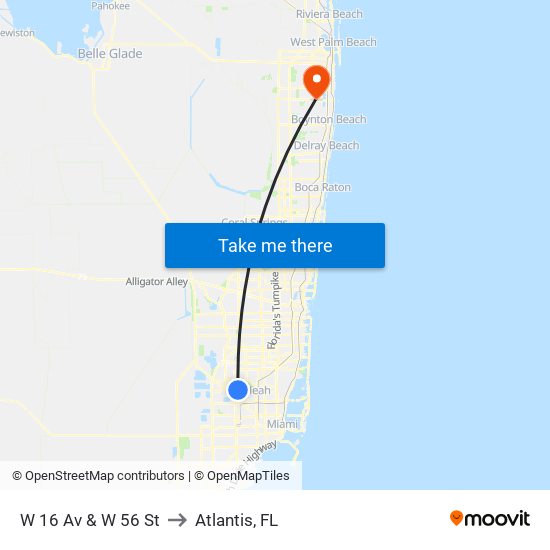 W 16 Av & W 56 St to Atlantis, FL map