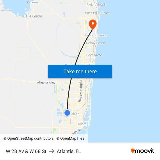 W 28 Av & W 68 St to Atlantis, FL map