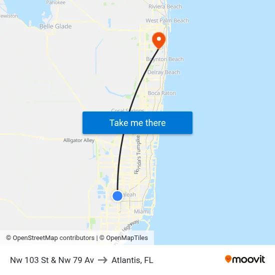 Nw 103 St & Nw 79 Av to Atlantis, FL map
