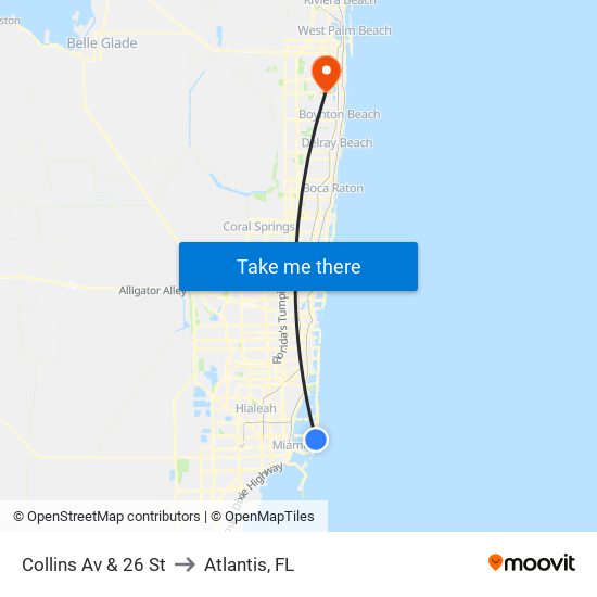 Collins Av & 26 St to Atlantis, FL map