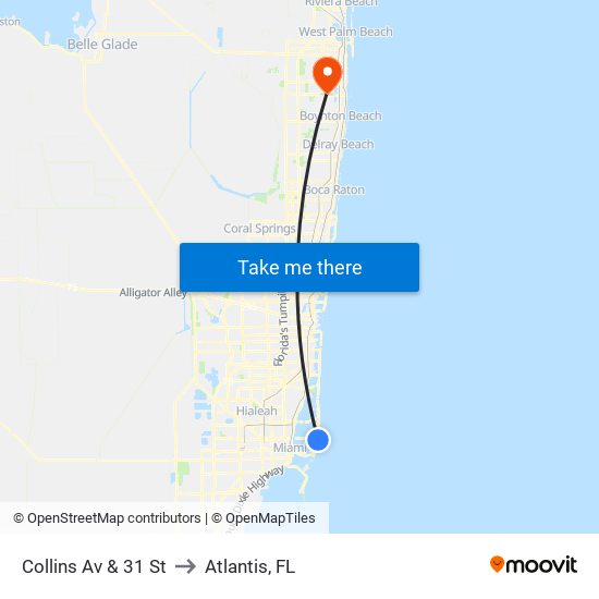 Collins Av & 31 St to Atlantis, FL map