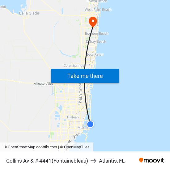 Collins Av & # 4441(Fontainebleau) to Atlantis, FL map