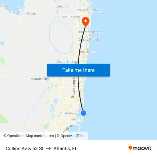 Collins Av & 63 St to Atlantis, FL map