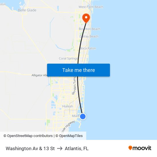 Washington Av & 13 St to Atlantis, FL map