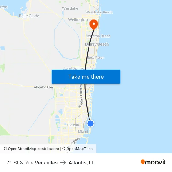71 St & Rue Versailles to Atlantis, FL map