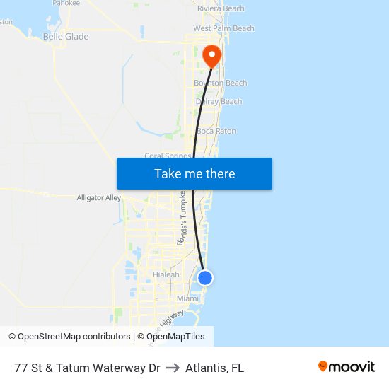 77 St & Tatum Waterway Dr to Atlantis, FL map