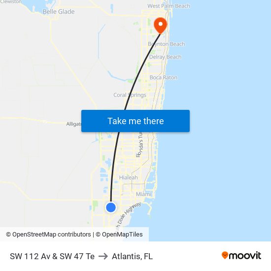 SW 112 Av & SW 47 Te to Atlantis, FL map