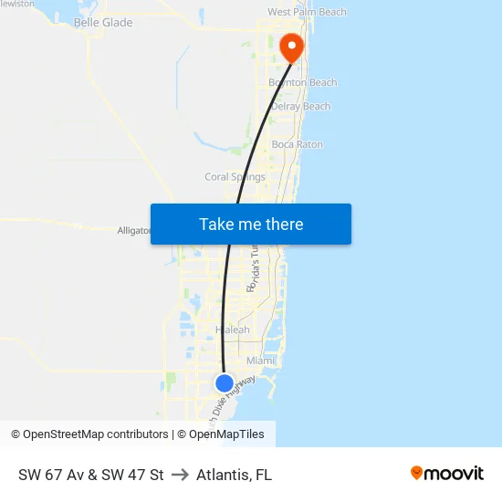 Sw 67 Av & Sw 47 St to Atlantis, FL map