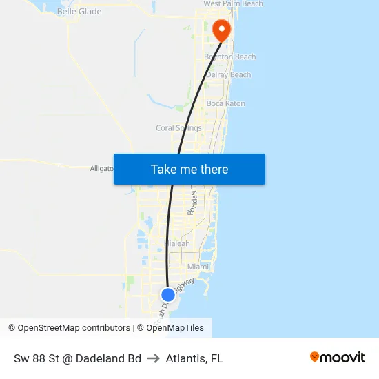 Sw 88 St @ Dadeland Bd to Atlantis, FL map