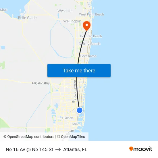 Ne 16 Av @ Ne 145 St to Atlantis, FL map