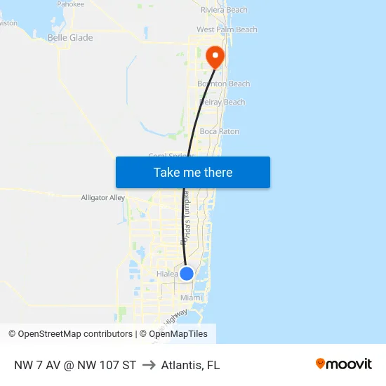 Nw 7 Av @ Nw 107 St to Atlantis, FL map