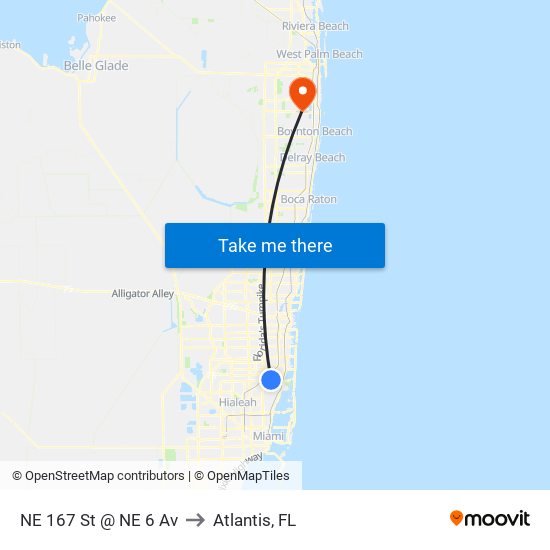 NE 167 St @ NE 6 Av to Atlantis, FL map