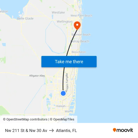 Nw 211 St & Nw 30 Av to Atlantis, FL map