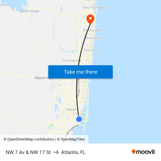 NW 7 Av & NW 17 St to Atlantis, FL map