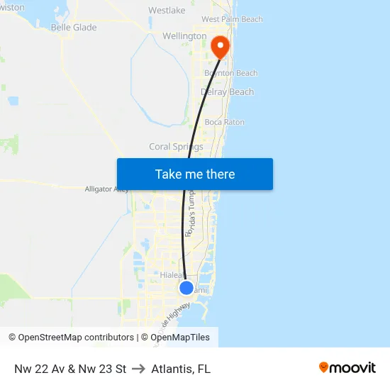 Nw 22 Av & Nw 23 St to Atlantis, FL map