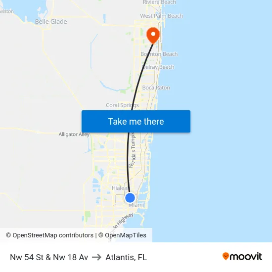 Nw 54 St & Nw 18 Av to Atlantis, FL map
