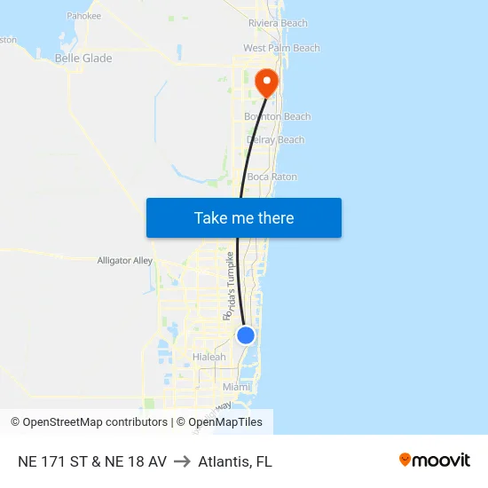 Ne 171 St & Ne 18 Av to Atlantis, FL map