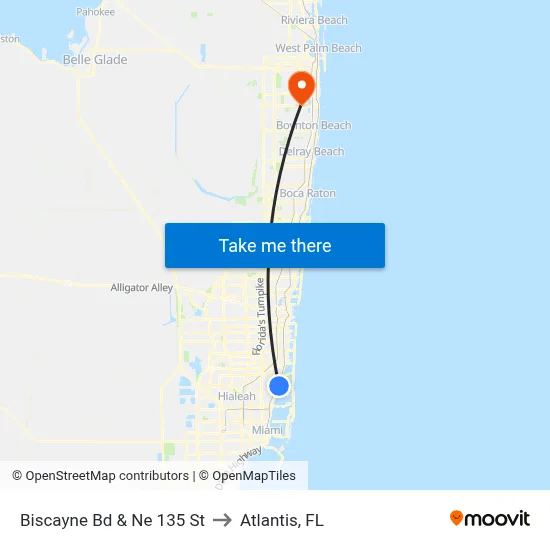 Biscayne Bd & Ne 135 St to Atlantis, FL map
