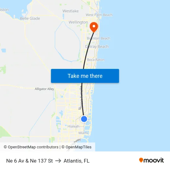 Ne 6 Av & Ne 137 St to Atlantis, FL map