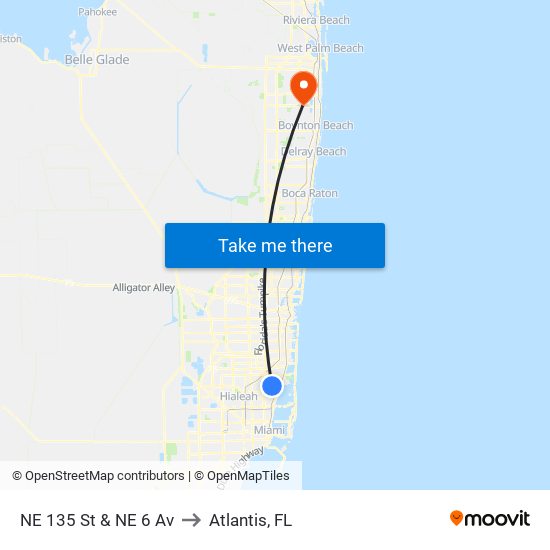 NE 135 St & NE 6 Av to Atlantis, FL map