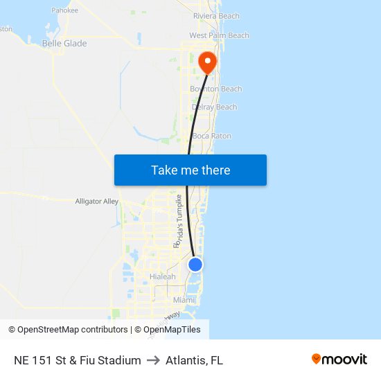 NE 151 St & Fiu Stadium to Atlantis, FL map