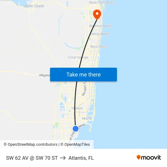 Sw 62 Av @ Sw 70 St to Atlantis, FL map