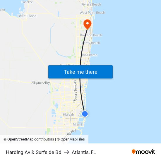 Harding Av & Surfside Bd to Atlantis, FL map