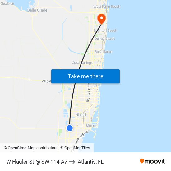 W Flagler St @ SW 114 Av to Atlantis, FL map