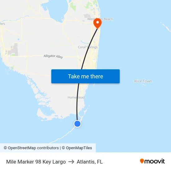 Mile Marker 98 Key Largo to Atlantis, FL map