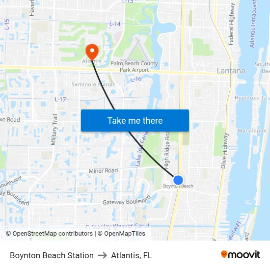 Boynton Beach Station to Atlantis, FL map