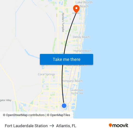 Fort Lauderdale Station to Atlantis, FL map