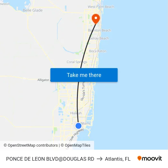 Ponce De Leon Blvd@douglas Rd to Atlantis, FL map