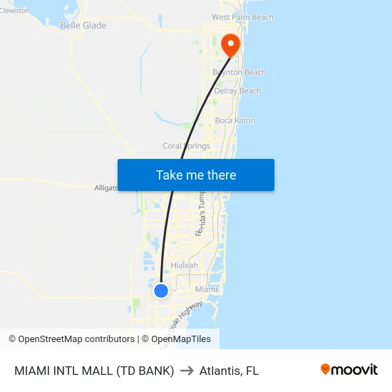 Miami Intl Mall (Td Bank) to Atlantis, FL map