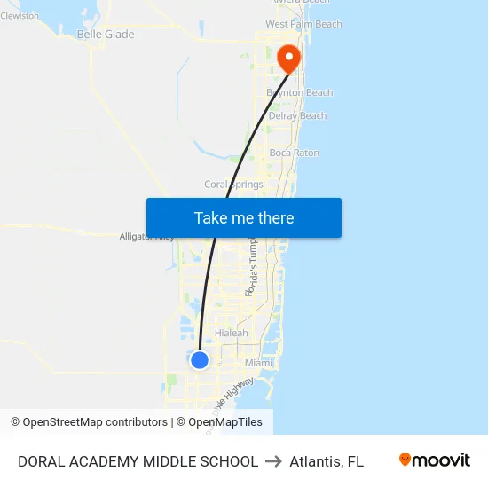 Doral Academy Middle School to Atlantis, FL map