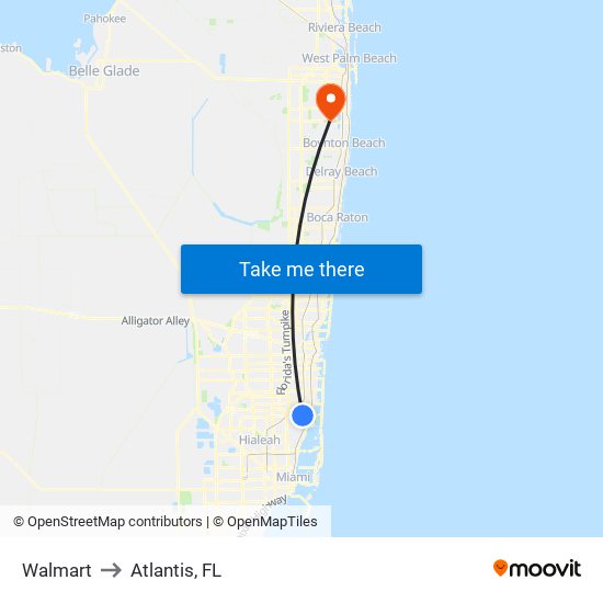 Walmart to Atlantis, FL map