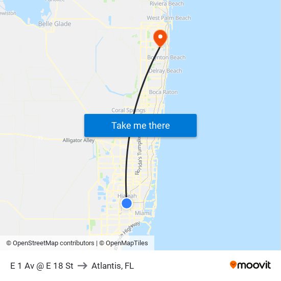 E 1 Av @ E 18 St to Atlantis, FL map