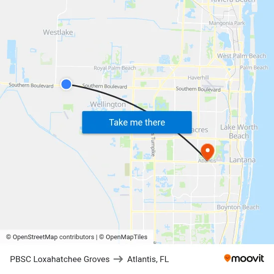 PBSC Loxahatchee Groves to Atlantis, FL map