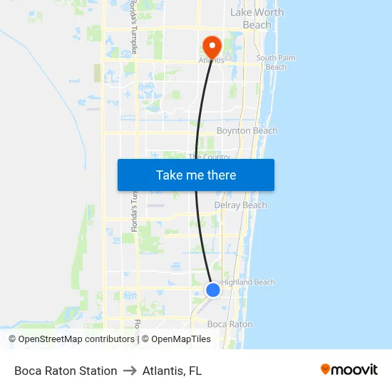 Boca Raton Station to Atlantis, FL map