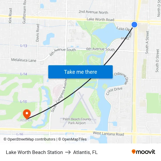 Lake Worth Beach Station to Atlantis, FL map