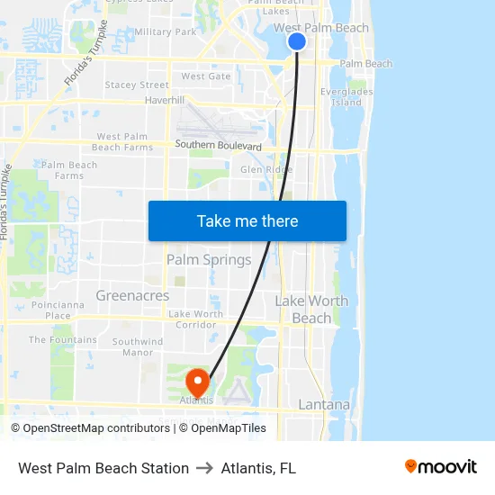 West Palm Beach Station to Atlantis, FL map