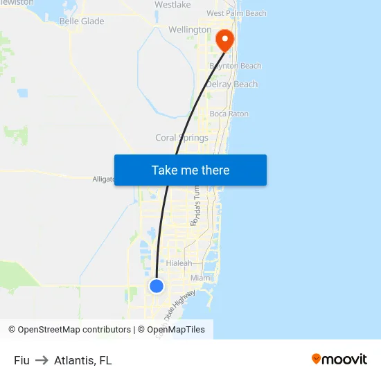 Fiu to Atlantis, FL map