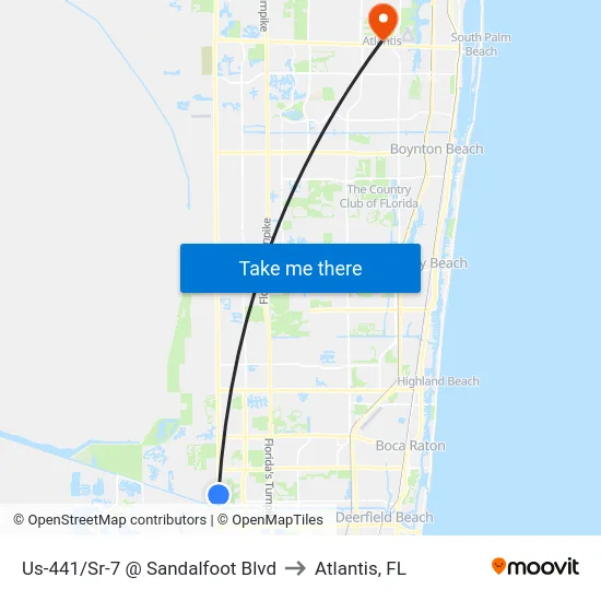 Us-441/Sr-7 @ Sandalfoot Blvd to Atlantis, FL map