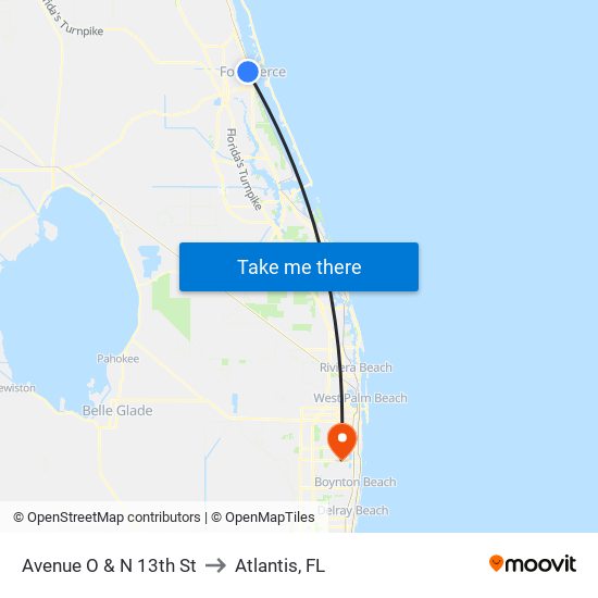 Avenue O & N 13th St to Atlantis, FL map